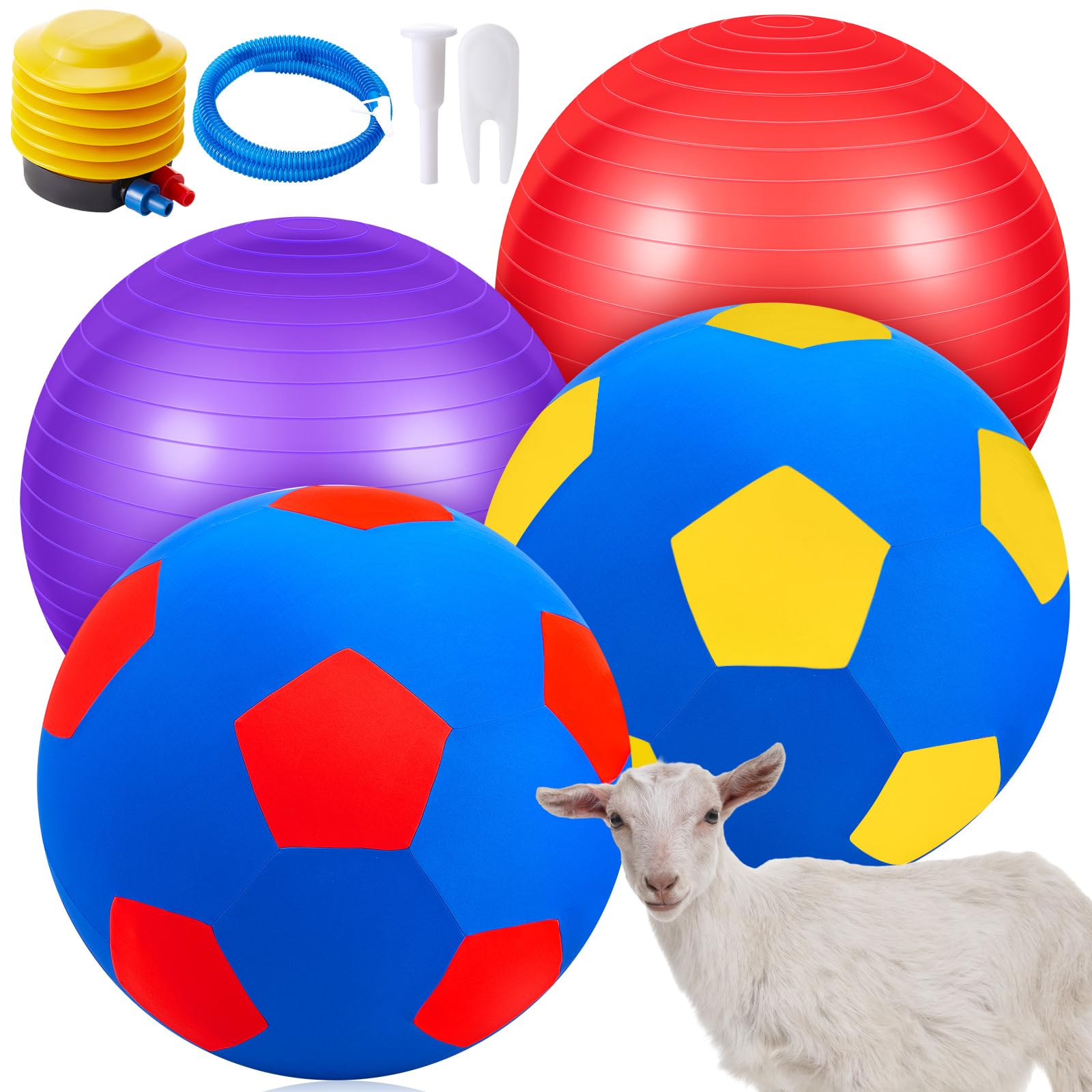 4 Pcs 2 Set Goat Ball Toy with Covers Anti Burst Training Toy with Inflator Pump Goat Balls