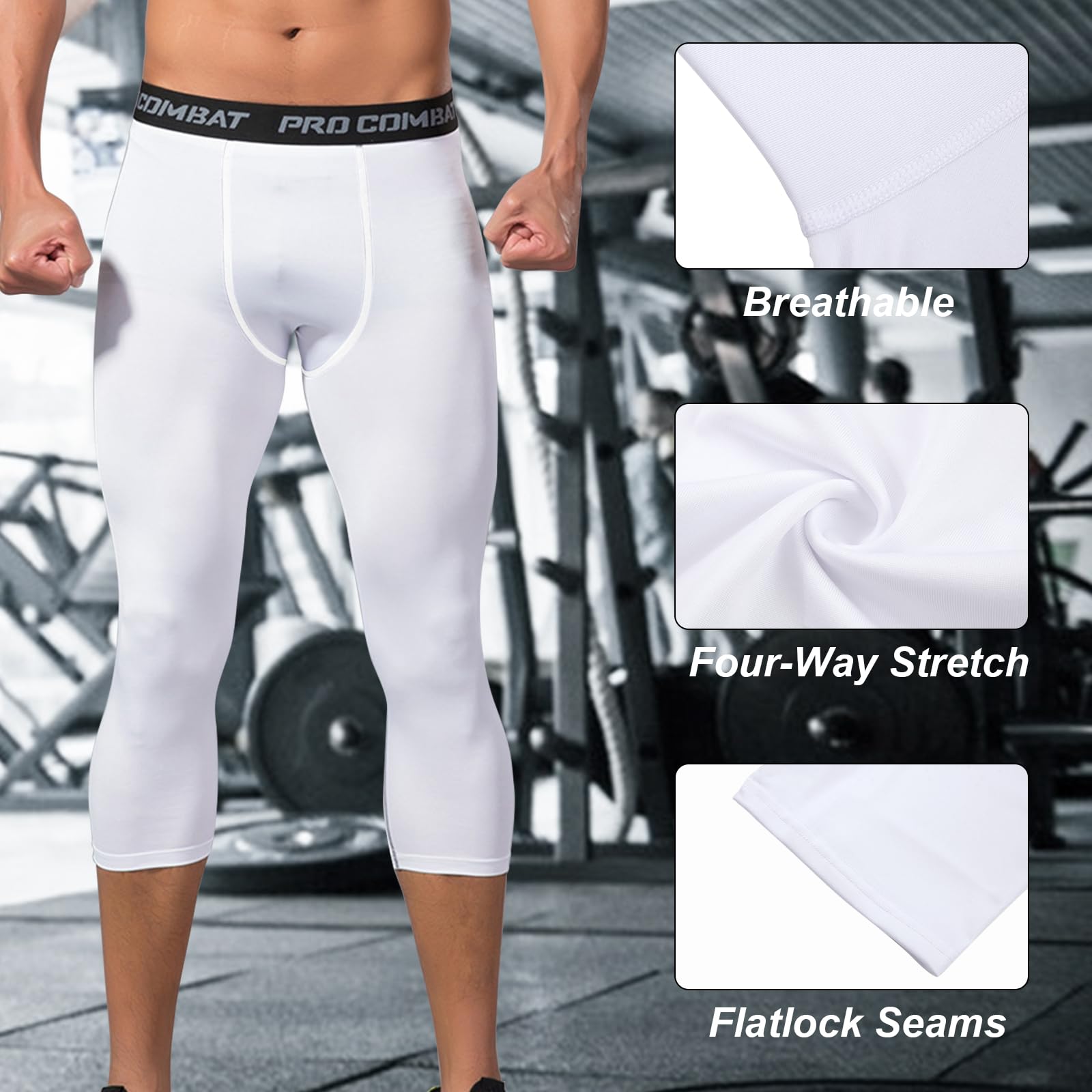 3/4 Compression Collants Legging Homme Running Pantalon de Compression Séchage Rapide Baselayer Long Tight léger Respirant Pantalon de Course Athlétiques Caleçons Fitness Basketball Gym