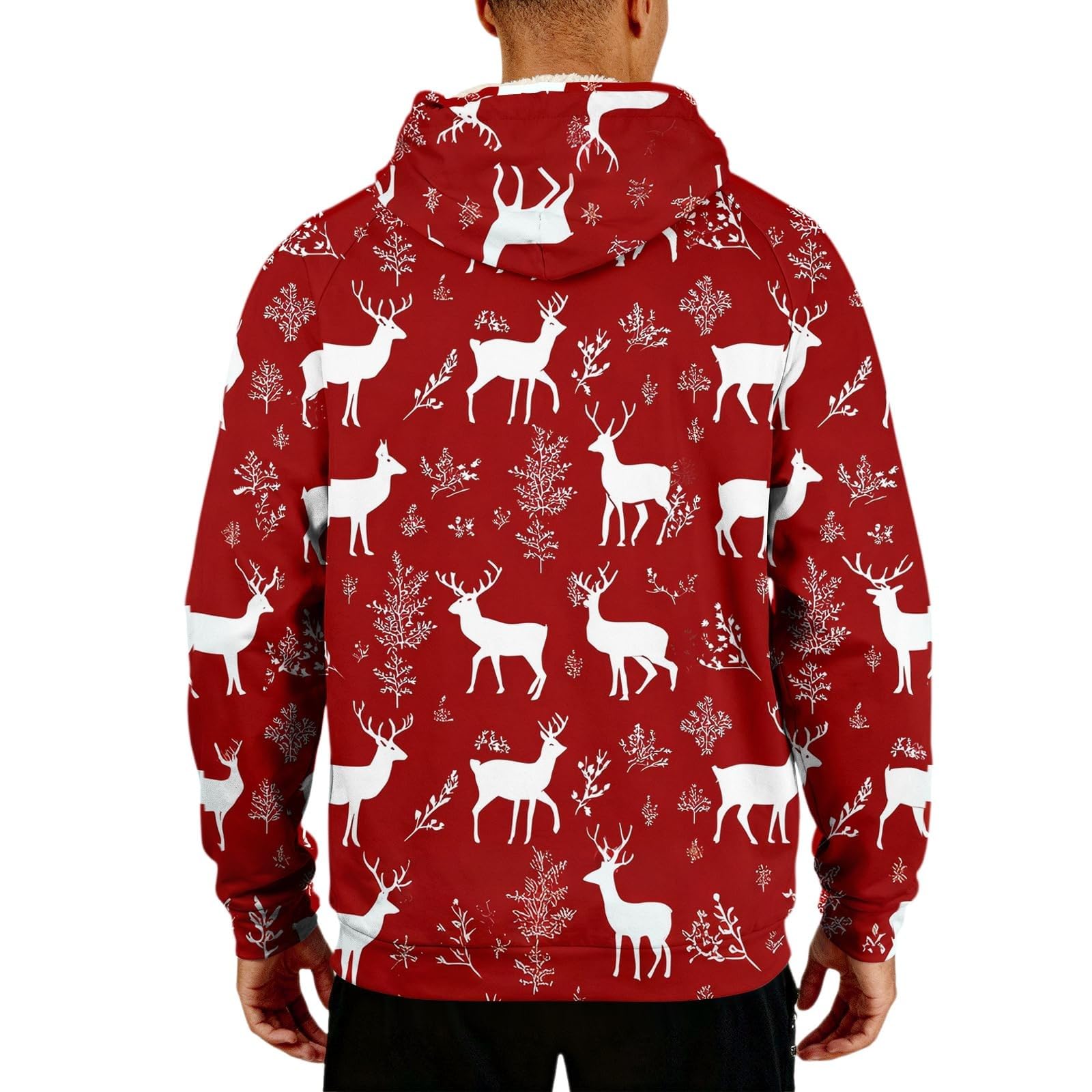 Suéter de Navidad con forro polar para hombre, divertido árbol de Navidad, reno, sudaderas, tallas grandes, trajes navideños, manga larga, cálido, suéter sherpa, novedad, disfraz de Navidad