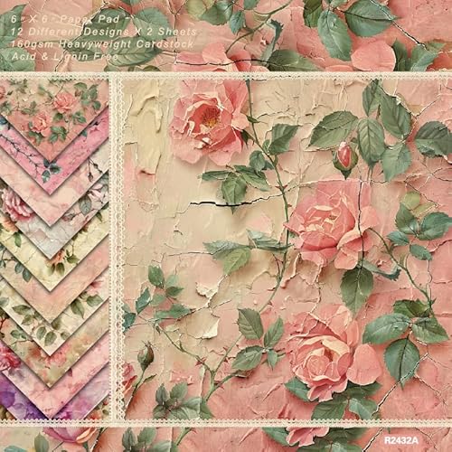 TOTUUYO Cardstock 24 Sheets Pink Rose Pattern Scrapbook Paper 6