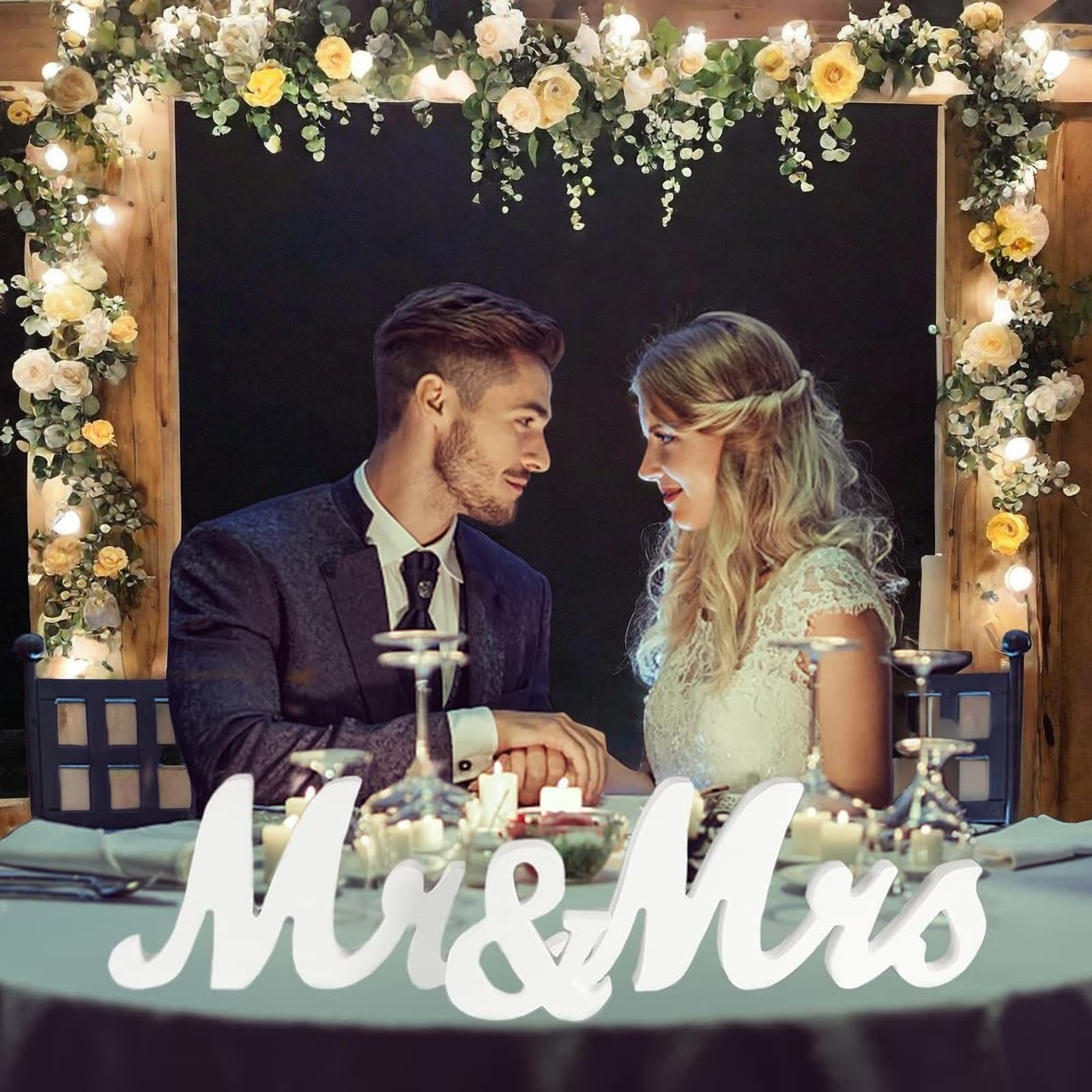 GarveeHome Large Mr & Mrs Sign for Wedding Table, White Mr and Mrs Sign Wedding Letter for Sweetheart Table Decor, Freestanding Wooden Letter for Anniversary Wedding Centerpiece Table Decorations