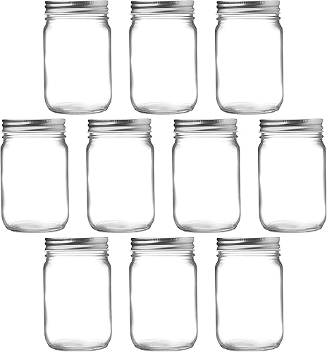 DISCOUNT PROMOS Juego de 10 tarros de conserva, 12 oz. - Enlatado, tapa de aluminio, transparente