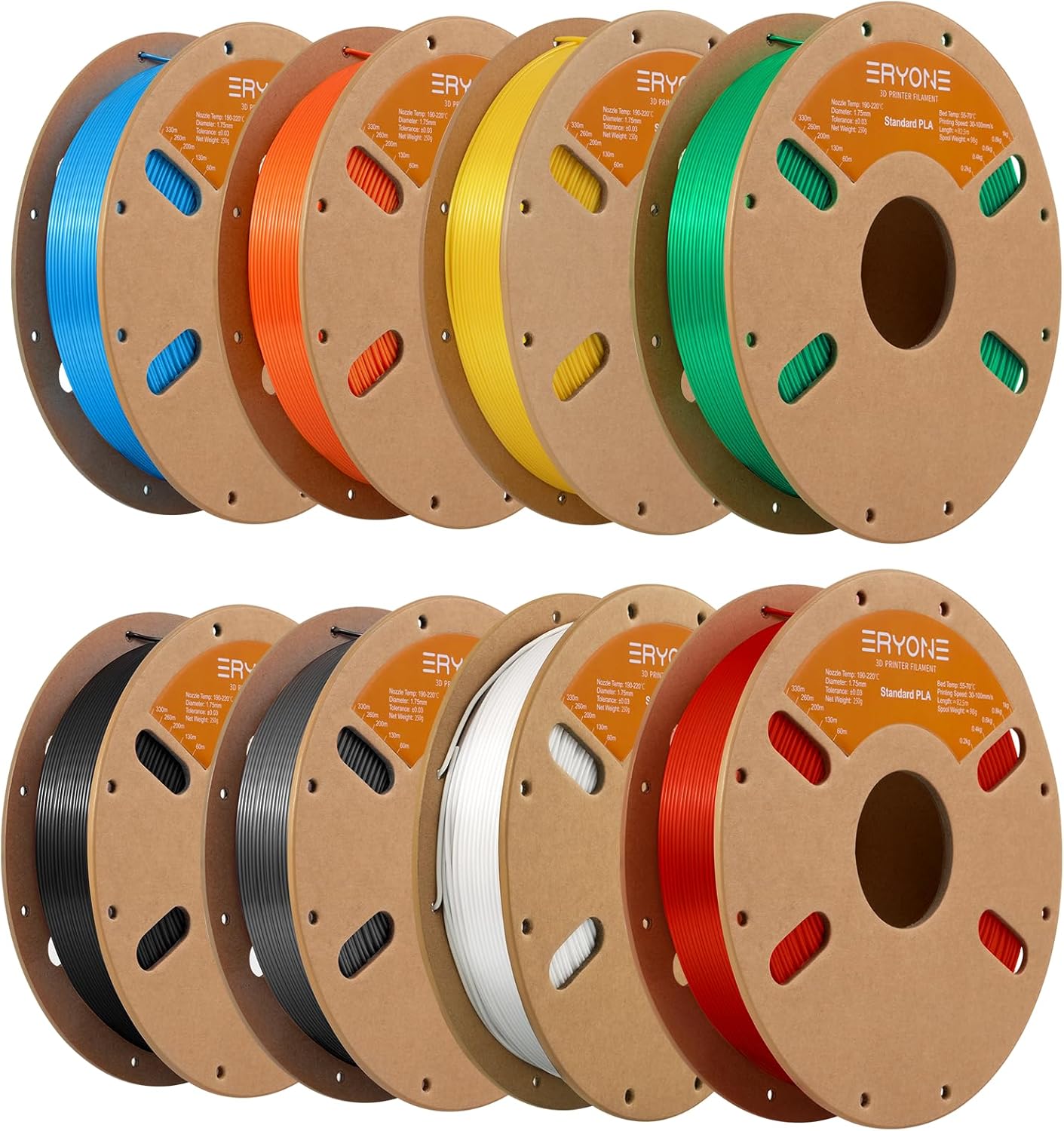 ERYONE PLA Filament 3D Printer Filament Bundle Multicolor 1.75mm +/- 0.03mm, PLA Filament 250g Spool,8 Rolls, Versatile Colors
