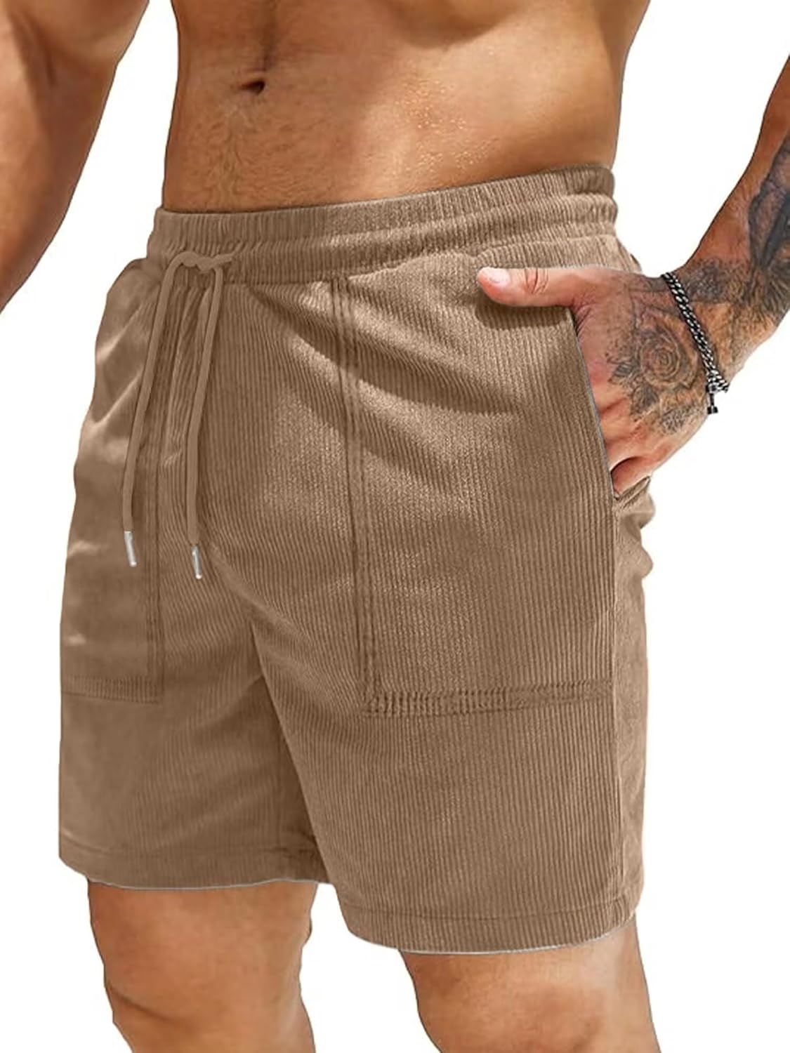Shorts masculinos de veludo cotelê elástico cintura cordão algodão casual ajuste clássico frente plana leve verão praia shorts (P-2GG)