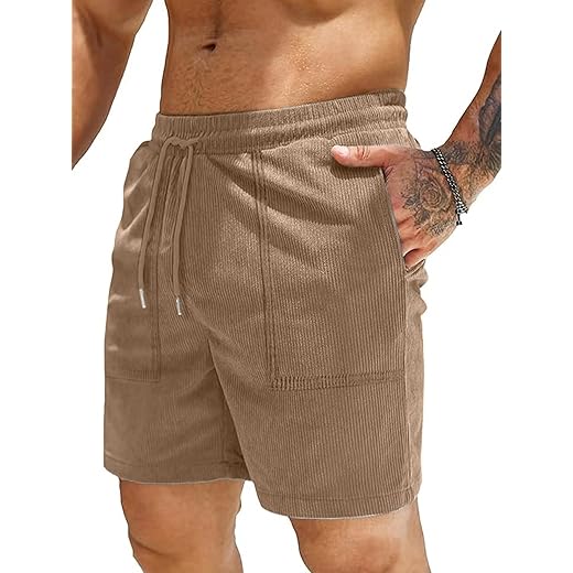 Shorts masculinos de veludo cotelê elástico cintura cordão algodão casual ajuste clássico frente plana leve verão praia shorts (P-2GG)