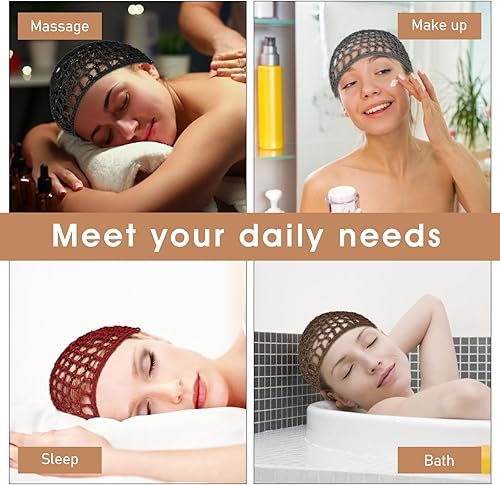 Miniatura 5 de Red de pelo de ganchillo de malla para mujer, sombrero de red de ganchillo para mujer, gorra de ganchillo para dormir, accesorio para dormir grueso