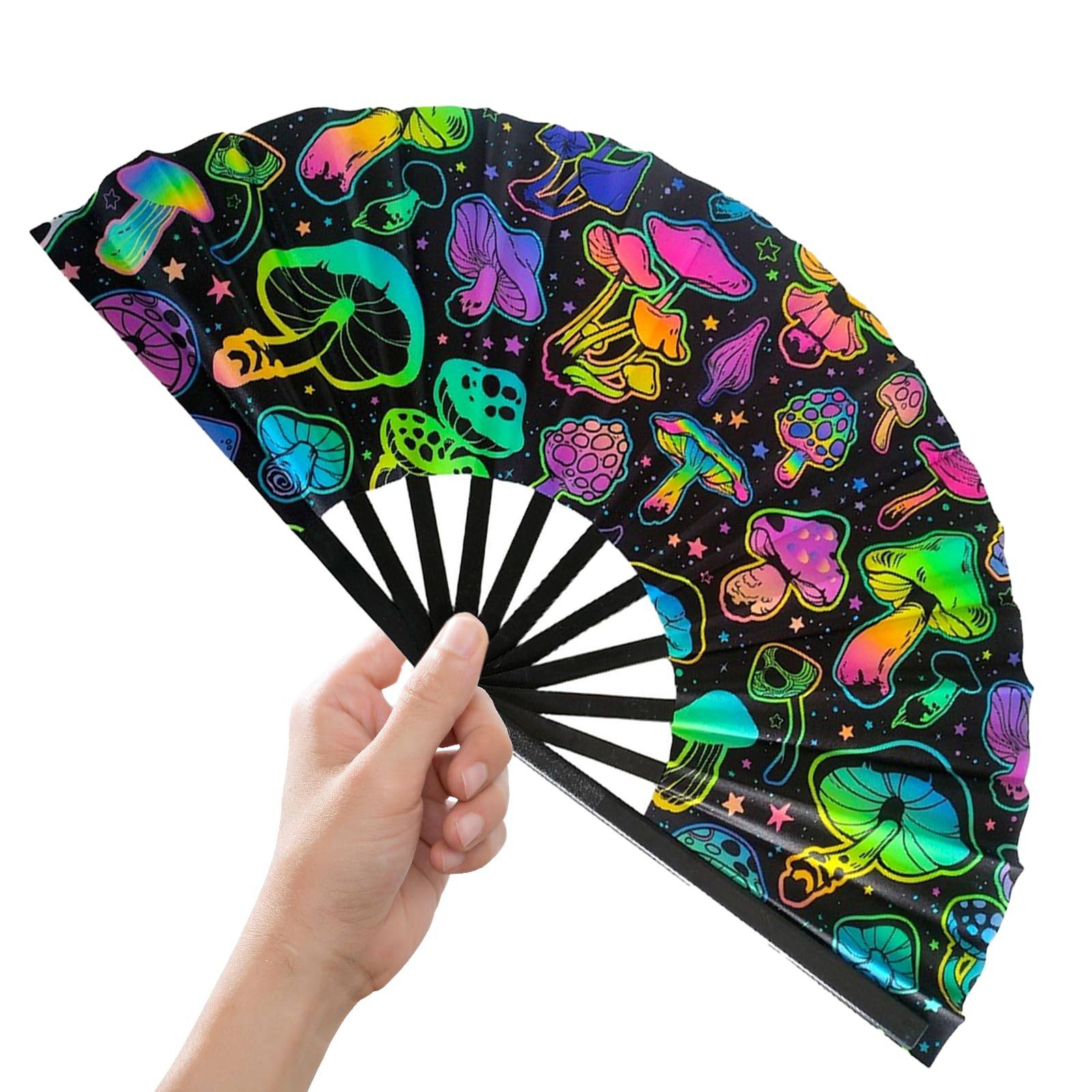 Large Hand Fan Folding,33CM/13in Reflective Handheld Fabric Fans for Festival Rave Accessories,Performances Cosplay