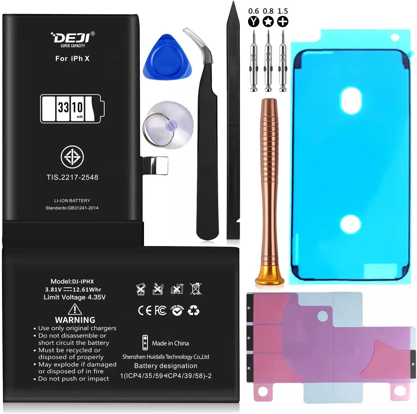 DEJI 3310mAh Battery Compatible with iPhone X, High Capacity for iPhone X Battery Replacement, with Complete Repair Tools Kit and Instruction