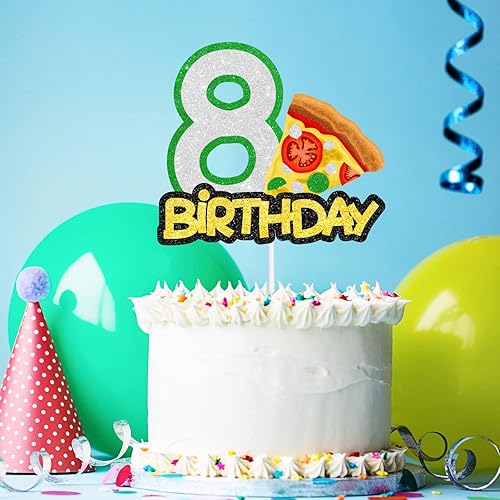 Miniatura 4 de Decoración para pastel de cumpleaños número 8 con temática de pizza, gran decoración para fiestas de aperitivos, fiestas temáticas de amantes de la