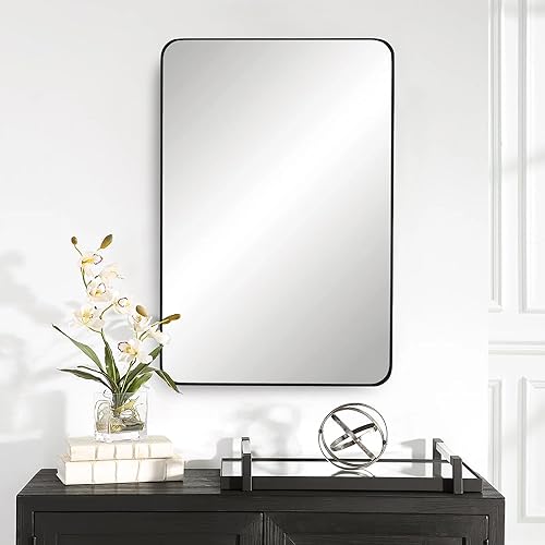 Miniatura 4 de CULER Espejo de pared negro para baño, espejo rectangular de vidrio templado moderno de 24 x 36 pulgadas para dormitorio, sala de estar, entrada (24