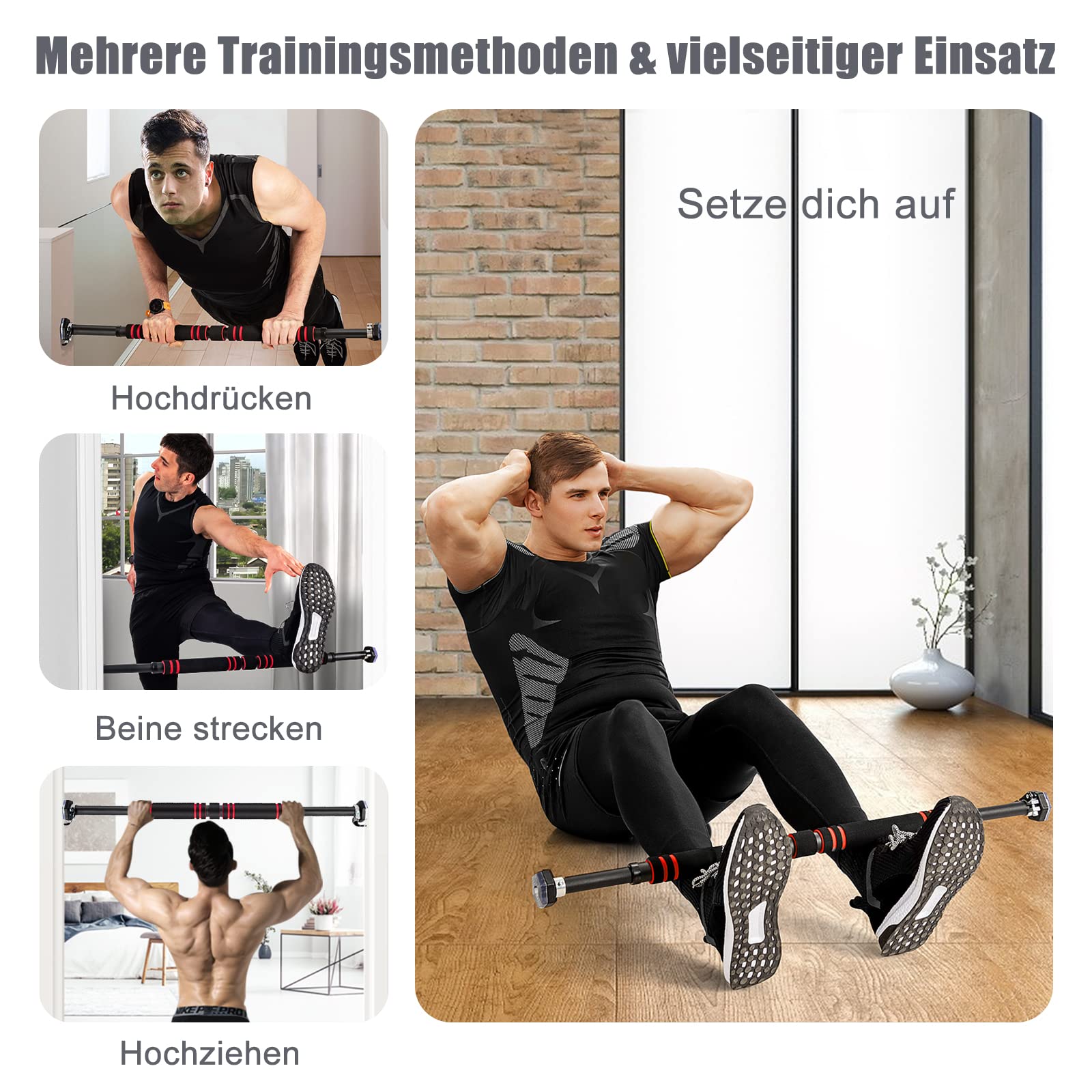 GOPLUS Drążek do podciągania futryny drzwi, 65-100 cm, regulowany, do 120 kg, treningowy, czarny