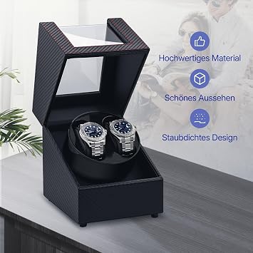 Mcbazel Watch Winder for 2 Watches USB-C Automatic Watch Winder TPD 970-2430 2 Winding Modes Watch Winder for Automatic Watches PU Leather - Black/Red