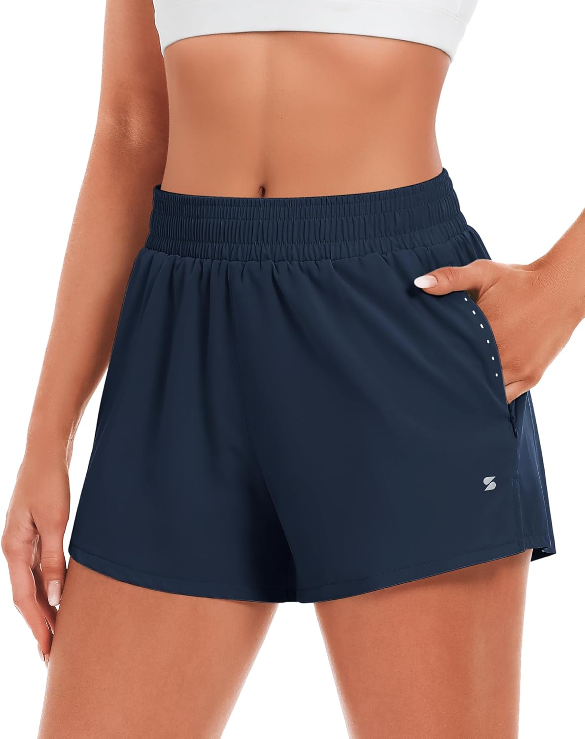 Stelle Women's 3.5" High Waisted Running Shorts Quick-Dry Gym Shorts Workout Athletic Shorts Mesh Liner with Zipper Pockets - Image 5