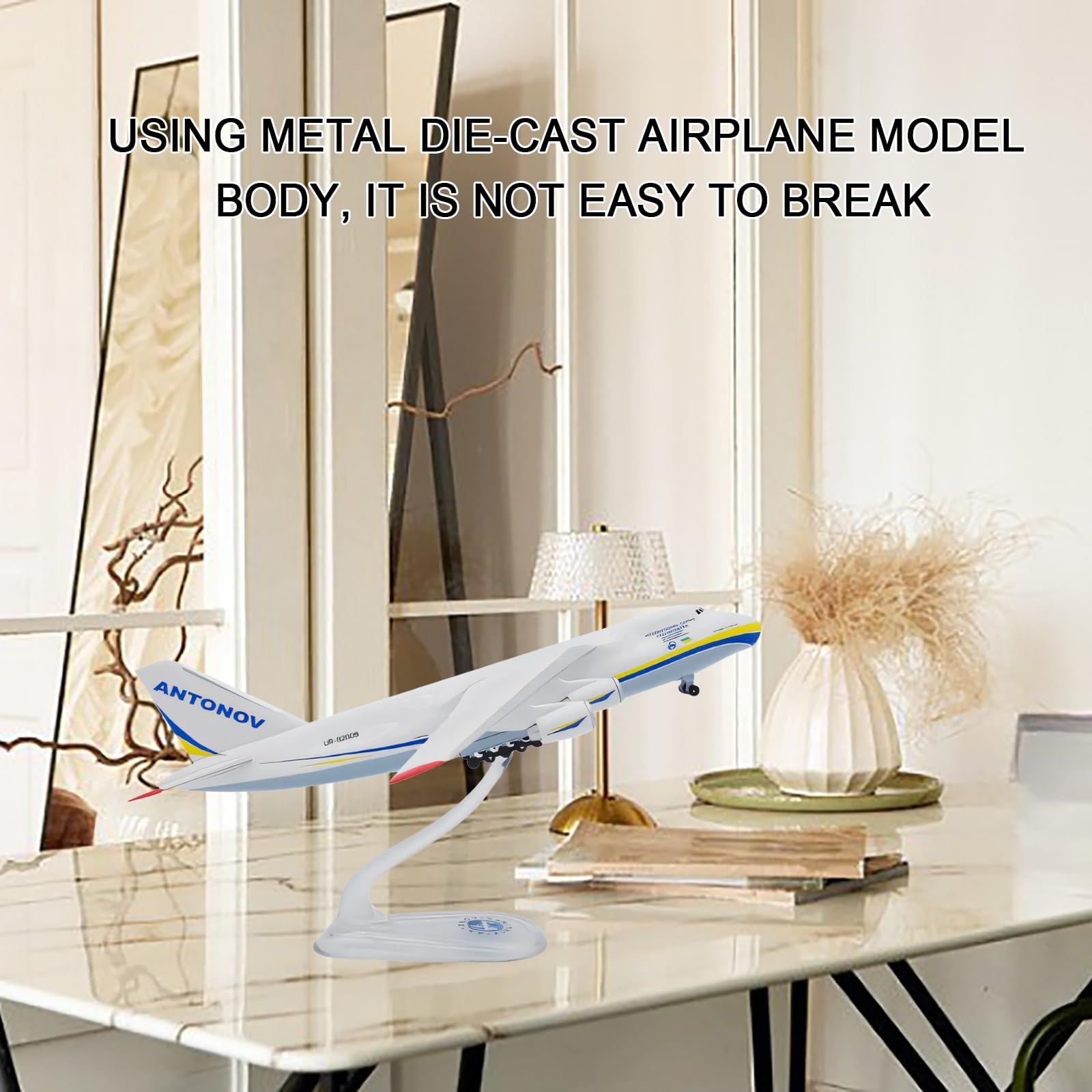 Aereo modello Antonov An-124 in scala 1:400 - Lega pressofusa ad alta precisione, livrea realistica dell'Ucraina e supporto espositivo | Decorazioni aeronautiche collezione for appassionati