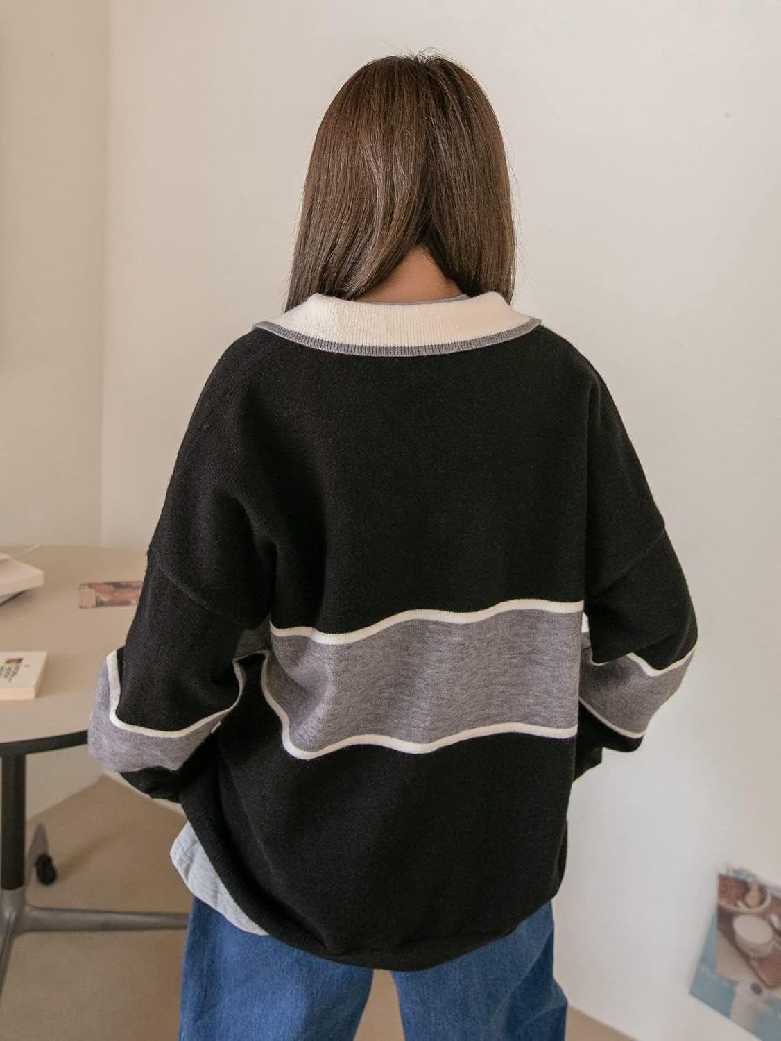 BEDAW Women's Sweater Letter Pattern Drop Shoulder Oversized Sweater Sweater for Women (Size : Large)