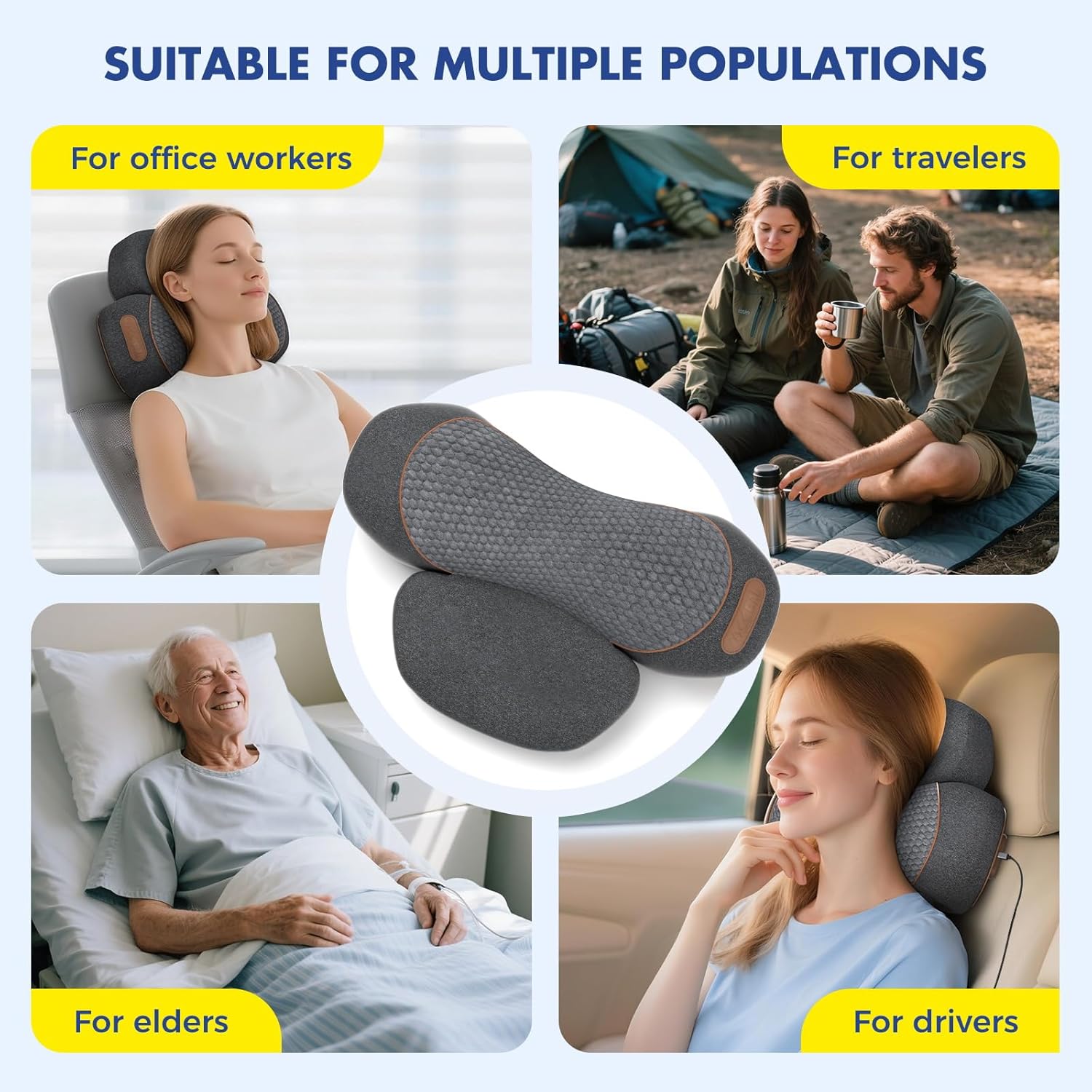 Neck Massager Pillow with Heat, 3-in-1 Shiatsu & Cervical Traction for Pain Relief, Ergonomic Shoulder Massager and Posture Corrector for Men & Women, Corded Electric（Dark Gray）