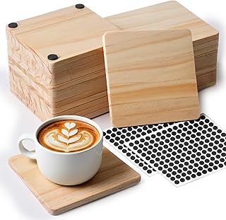 48PCS Wood Coasters for Crafts, 4 Inch Unfinished Wood Coasters Drink Coaster with Non Slip Pad Square Acacia Wooden Coaster for Drinks DIY Stained Painting Woodden Engraving Home Decoration
