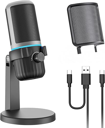Micrófono de condensador USB para juegos, micrófono de PC para transmisión, podcasts, grabación, micrófono de computadora de escritorio con botón de