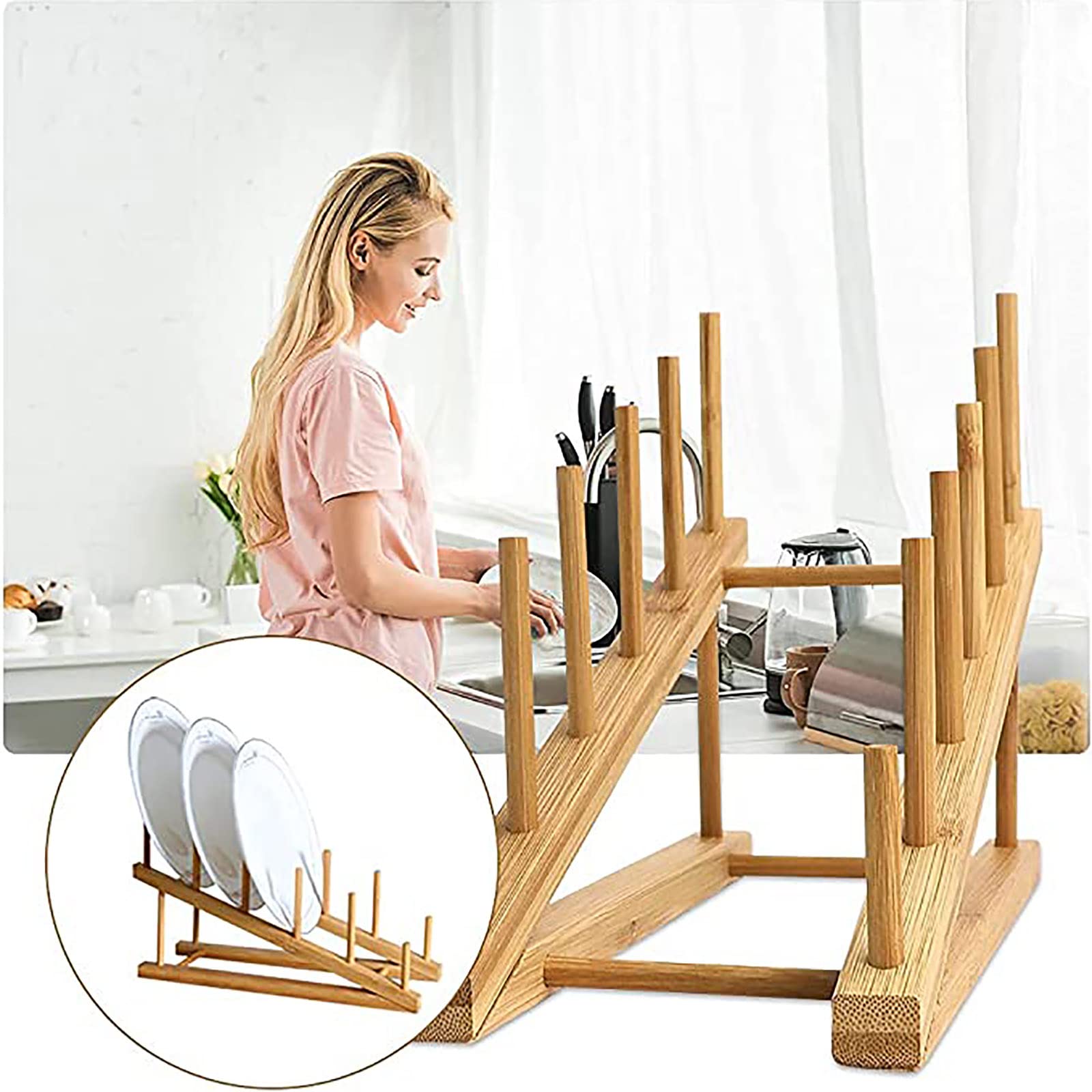 Porte-Assiettes en Bambou, Porte-Assiettes en Bambou, Porte-Assiettes en Bois pour Assiette, Tasse, Couvercle de Casserole, Livres