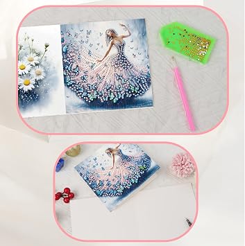 JISHSHAY 6 Pack Diamond Painting Greeting Cards Woman with Dress Diamond Painting Pictures Wedding Cards Craft Adult Card Thank You Mosaic Craft Set Adult Birthday Cards with Envelope