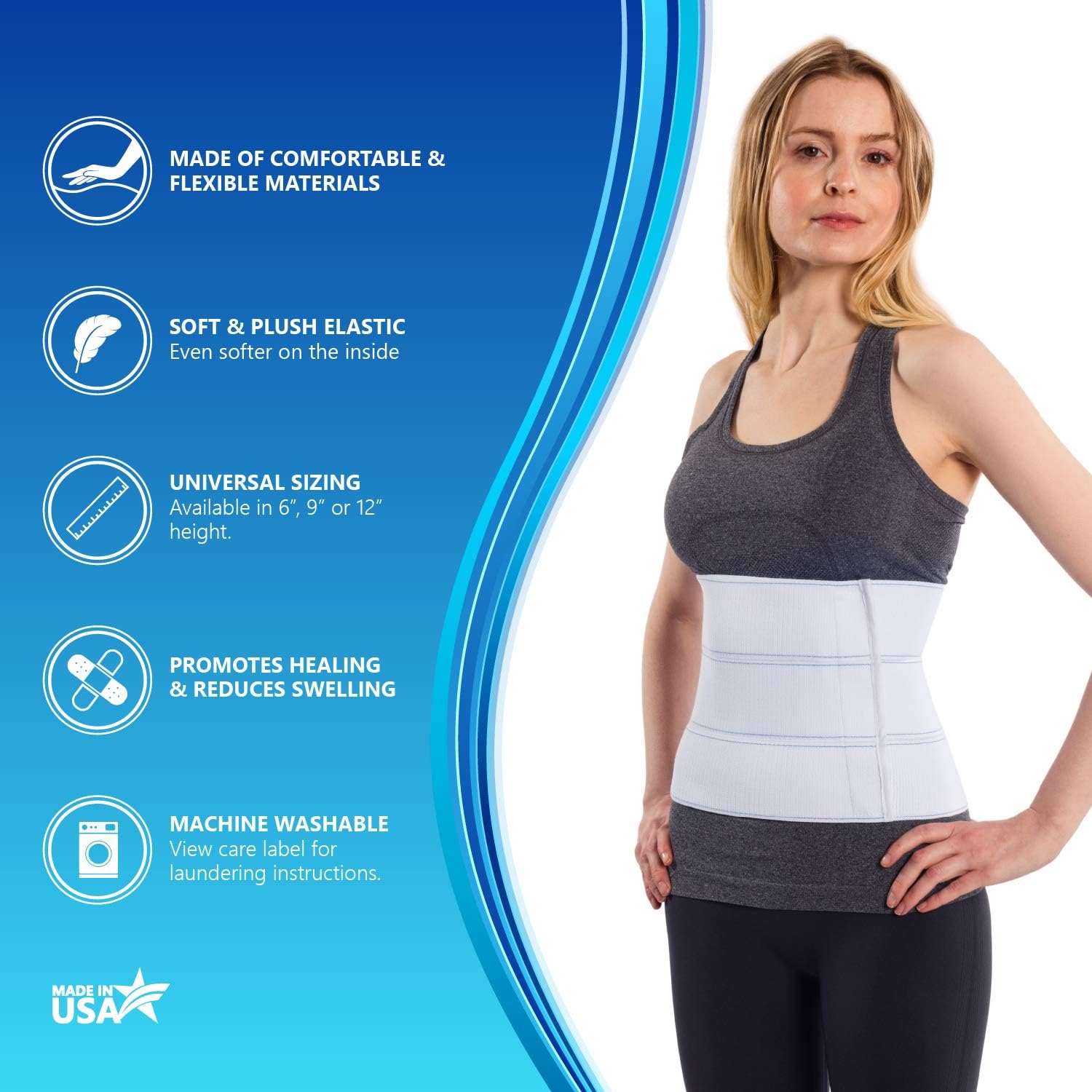 NYOrtho Abdominal Binder Lower Waist Support Belt - Compression Wrap for Men and Women (30" - 45") 3 Panel - 9"
