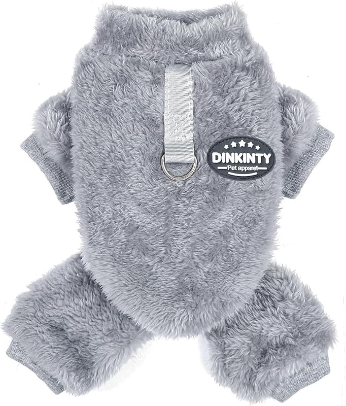 Fleece Dog Pajamas Winter Warm Dog Sweater for Small Dogs Thermal Soft Puppy Pjs Coat Stretchy Jumpsuit Doggie Pet Clothes Outfits Cat Apparel (Grey, X-Small)