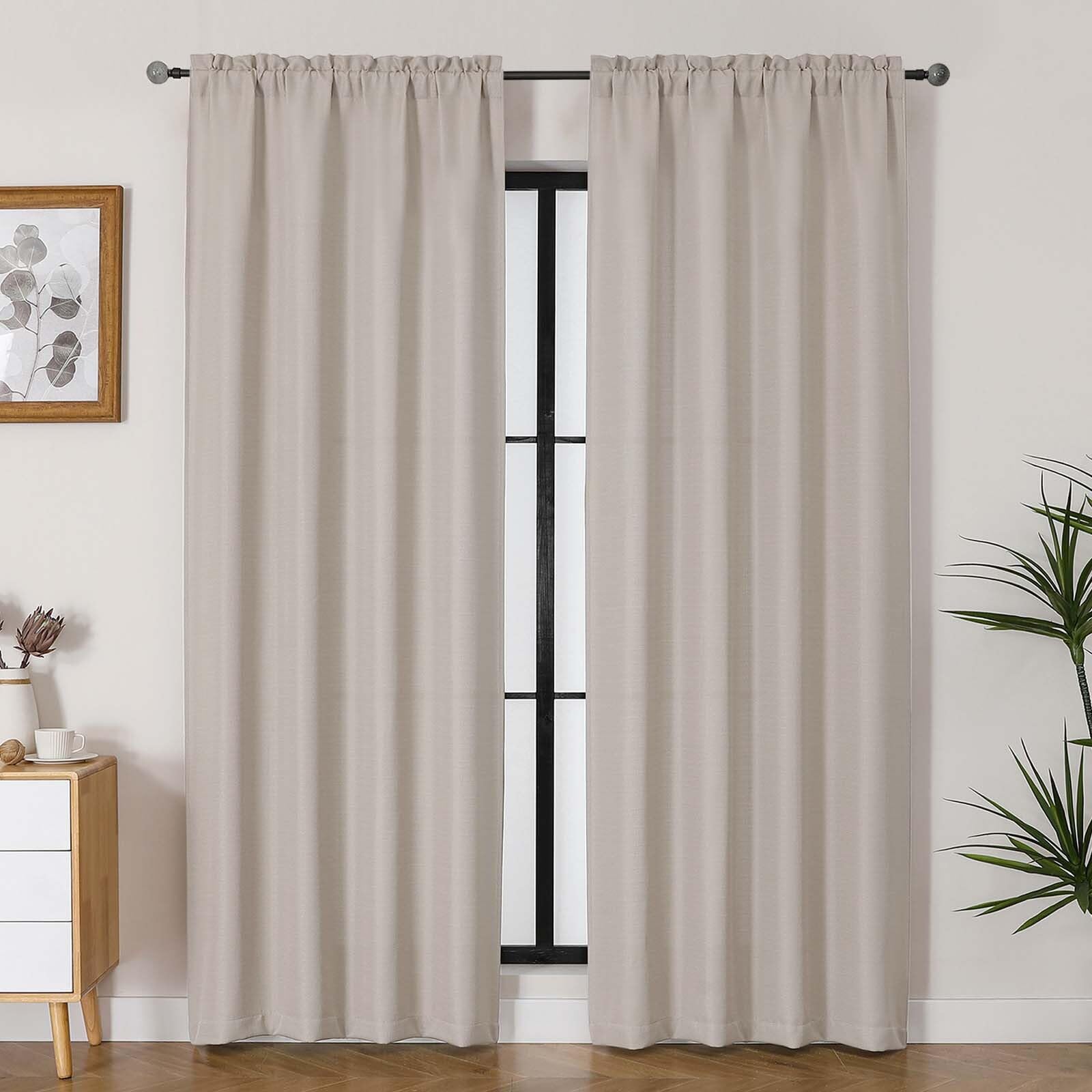 Lecloud Bessie Khaki Curtains for Living Room 84 Inches Long 2 Panels, Airy Privacy Light Filtering Curtain Drapes, Faux Linen Textured Rod Pocket Curtains for Bedroom Dining Room, Each 40 W x 84 L — image 1