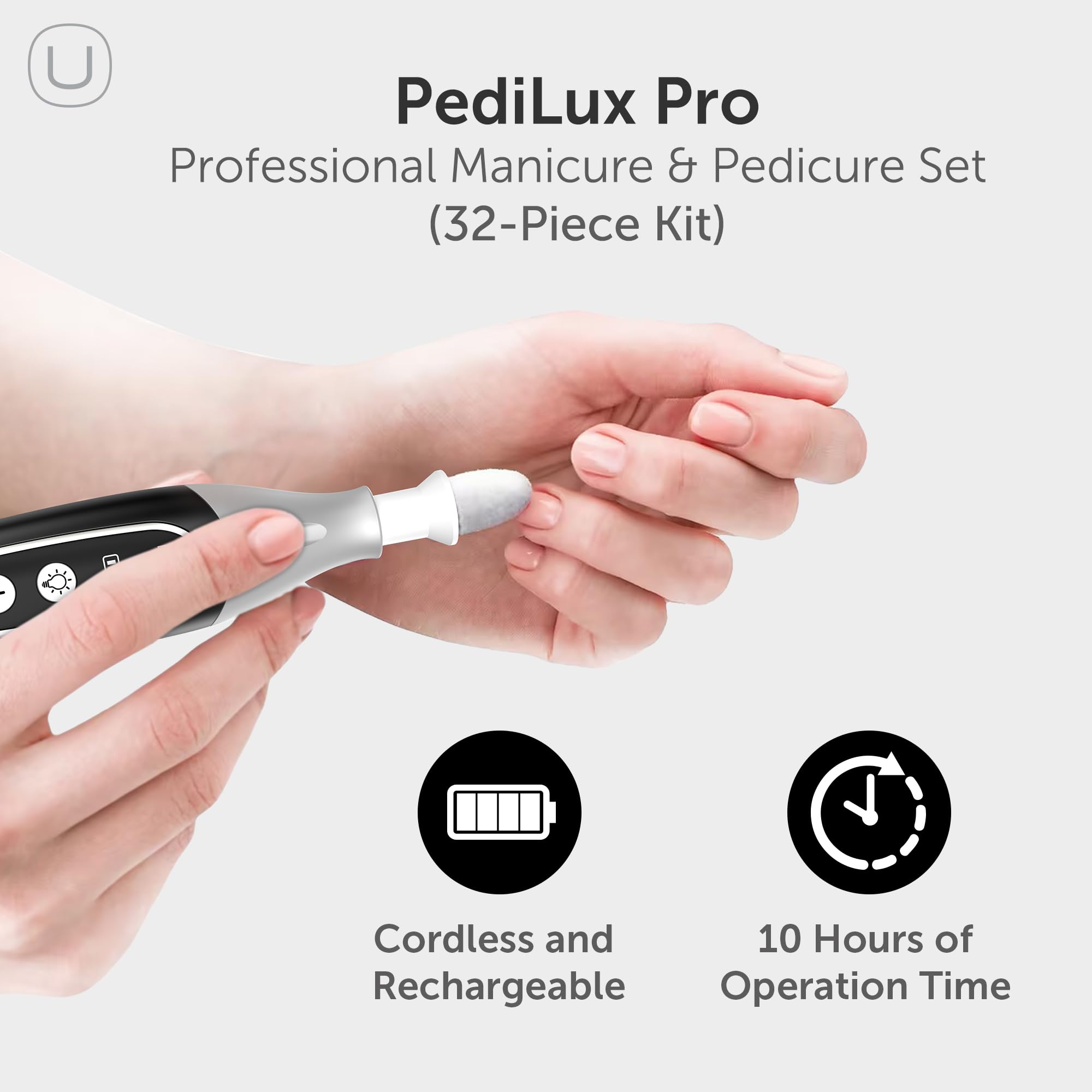 UTILYZE Kit Profesional De Manicura Y Pedicura Pedilux Pro: Lima Para Uñas Gruesas, Taladro Eléctrico Inalámbrico Para Limar Uñas, Lima Para Uñas Dremel, Lijadora, Elimina Callos Para Personas, Hombre