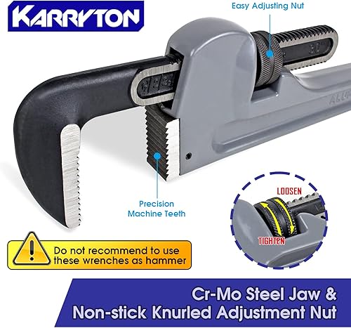 Miniatura 43 de Llave de tubo de aluminio de 10 pulgadas, 1-5/8 pulgadas/1.614 in ajustable Cr-Mo apertura de mandíbula llaves de fontanería de mango recto