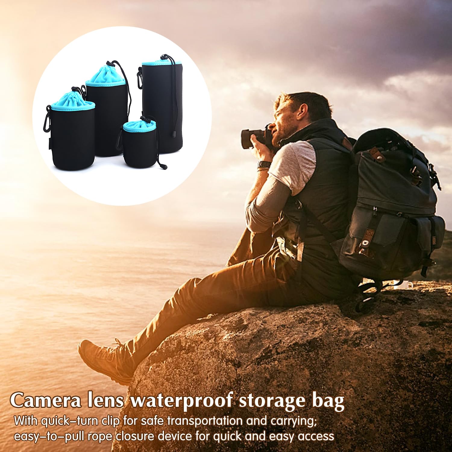 Sacchetti Lenti,4 Custodia per Obiettivo,Custodia Protettiva per Obiettivi In Neoprene,Con Coulisse Regolabile,Custodia Protettiva per Obiettivi e Accessori Della Fotocamera
