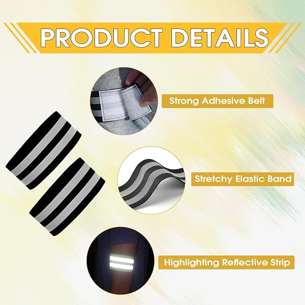 Lot de 6 Pinces à Pantalon de Vélo, Brassard Réfléchissant Élastique Brassard Réfléchissant Vélo Pince Pantalon Velo Bracelets Sécurité Dragonne Réglable Haute Visibilité Pour L'extérieur le Cyclisme - 3