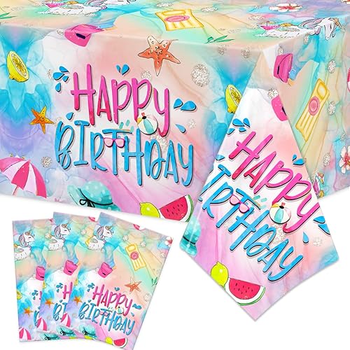 Decoraciones de fiesta de cumpleaños de piscina de verano, 3 manteles de fiesta de cumpleaños con temática de verano para piscina, suministros de