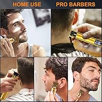 Vista 7 de Recortadora de pelo y aseo profesional para hombre con cuchilla en T, kit de corte de pelo y aseo recargable (dorado)