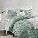 Sage Green Duvet Cover Queen Size - Pintuck Queen Duvet Cover Set, 3 Piece Double Brushed Duvet Covers with Button Closure, 1 Pinch Pleated Duvet Cover 90x90 inches and 2 Pillow Shams Luxury Bedding