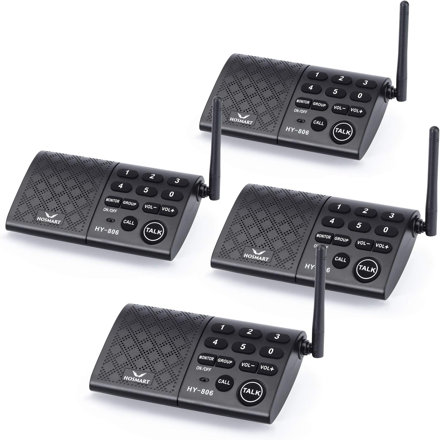 Hosmart 1/2 Mile Wireless Intercom System Long Range 6-Channel Security Wireless Intercom System for Home or Office (2019 New Version)[4 Stations Black]