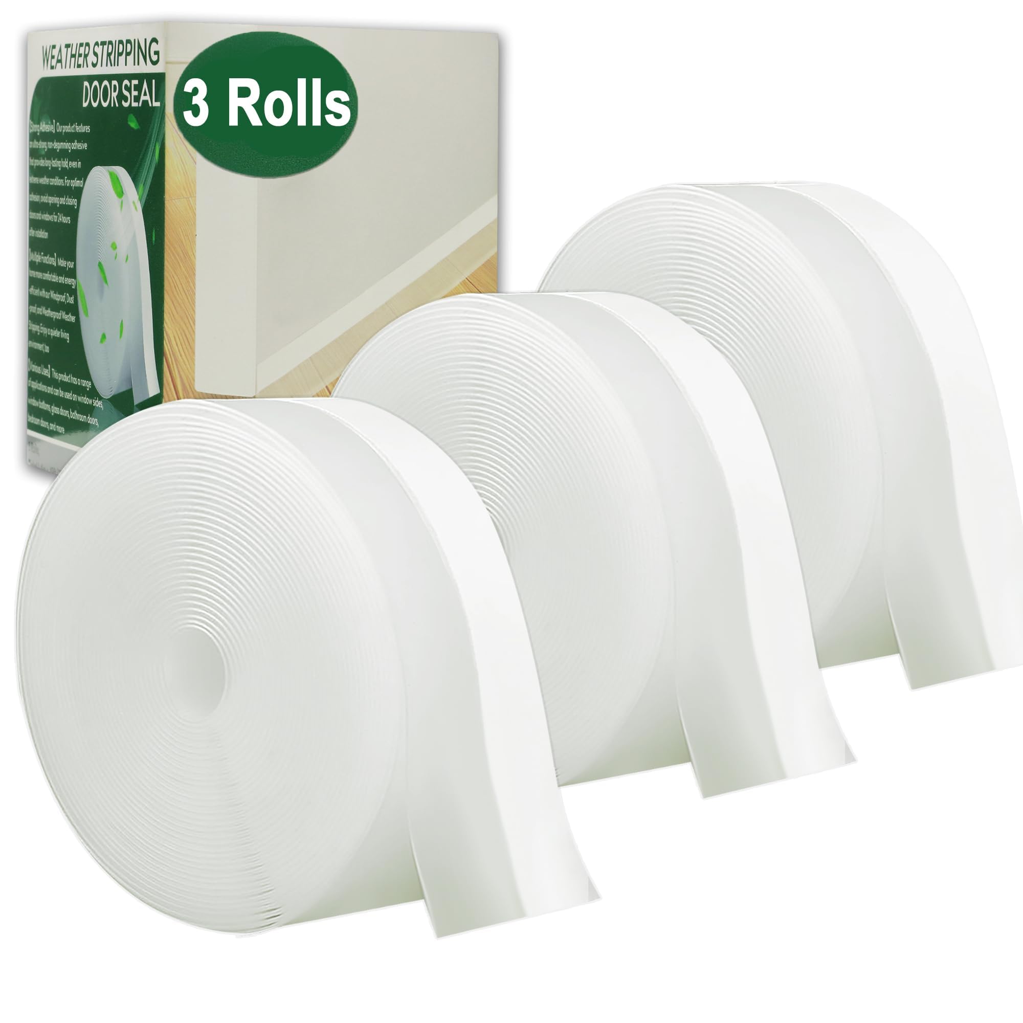 49 Feet Clear Weather Stripping Door Seal, Draft Seal Tape for Doors, Silicone Draft Seal Insulation Tape Strip, Under Door Seal Strip for Window and Door Bottom 3 Rolls Total 49ft (Width 35mm)