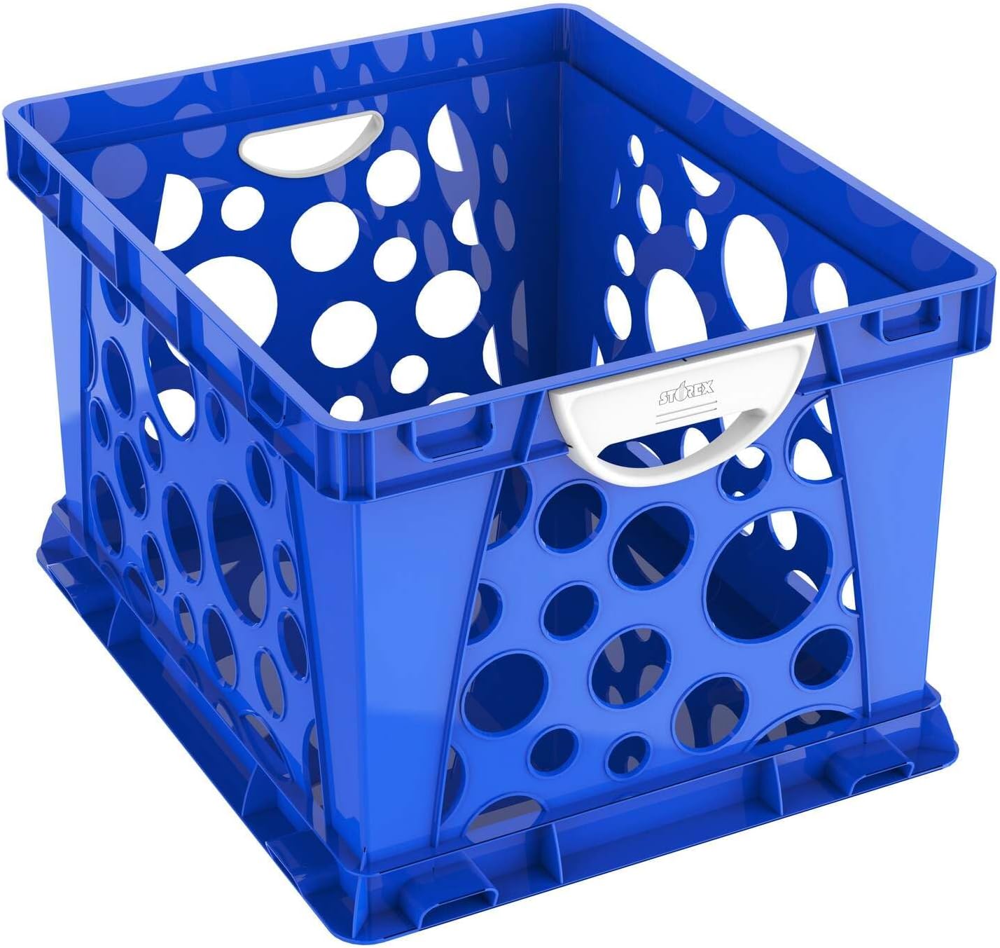 HomeStock Premium File Crate with Molded Handles, Letter and Legal Document and Folder Storage, 3-Pack, Made of Plastic - 17.25" L X 14.25" W X 10.5" H Blue/White