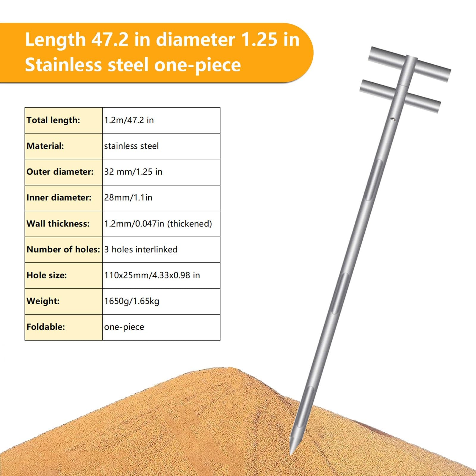 Kornsondenproben-Werkzeug, Edelstahl, 2 m x 32 mm, ideal für genaue Reis-, Mais- und Weizentests, wissenschaftliche Forschungsgeräte