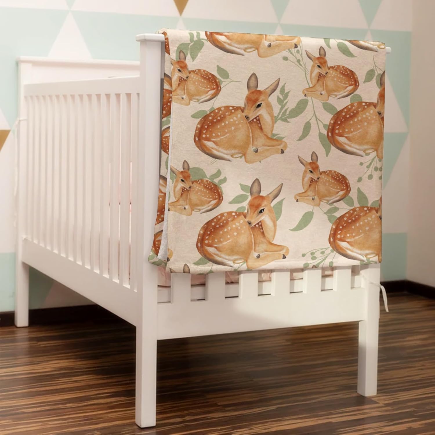 Cute Deer Green Leaves Baby Blanket for Boys Girls Baby Animal Flannel Soft Swaddle Blanket Receiving Blankets for Newborn Nursery Toddler Bed Blanket Stroller Crib Daycare Playmat 50x60