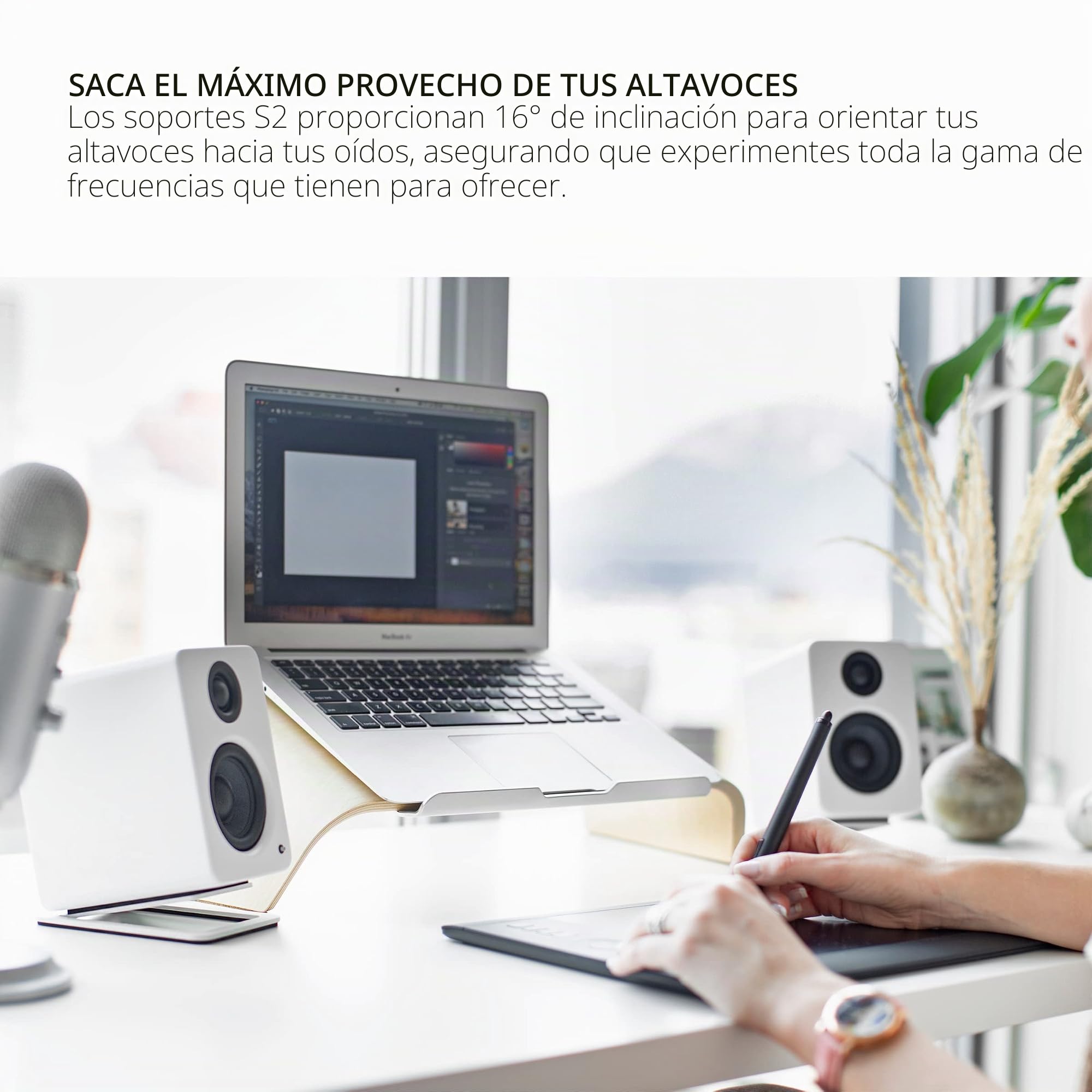 Kanto S2 soporte de altavoz Mesa Blanco - Soporte para altavoces (Mesa, 2,7 kg, Blanco, 0 - 16°, China, 34 mm)