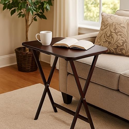 Miniatura 2 de Juego de mesa de madera lacada de 2 piezas mesas rectangulares plegables para aperitivos, bebidas, libros y más