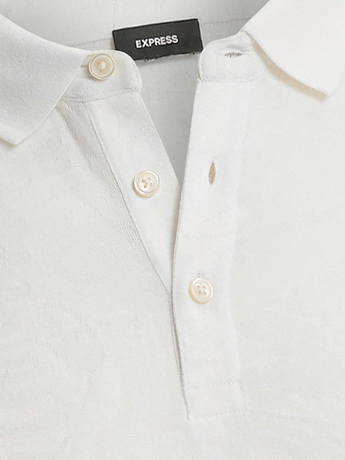EXPRESS Men’s Floral Jacquard Polo – Short Sleeve Textured Cotton Blend Shirt for Casual, Golf Wear – White - Image 4
