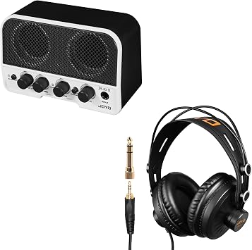 JOYO JMH-02 Studio Monitor Headphones and JA-02 II Small 5W Mini Practice Guitar Combo Amplifier Black