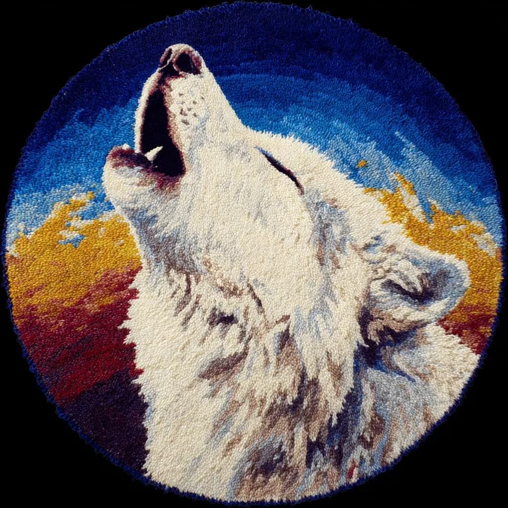 Round Latch Hook Rug Kits Wolf For Adults And Starter 50*50Cm