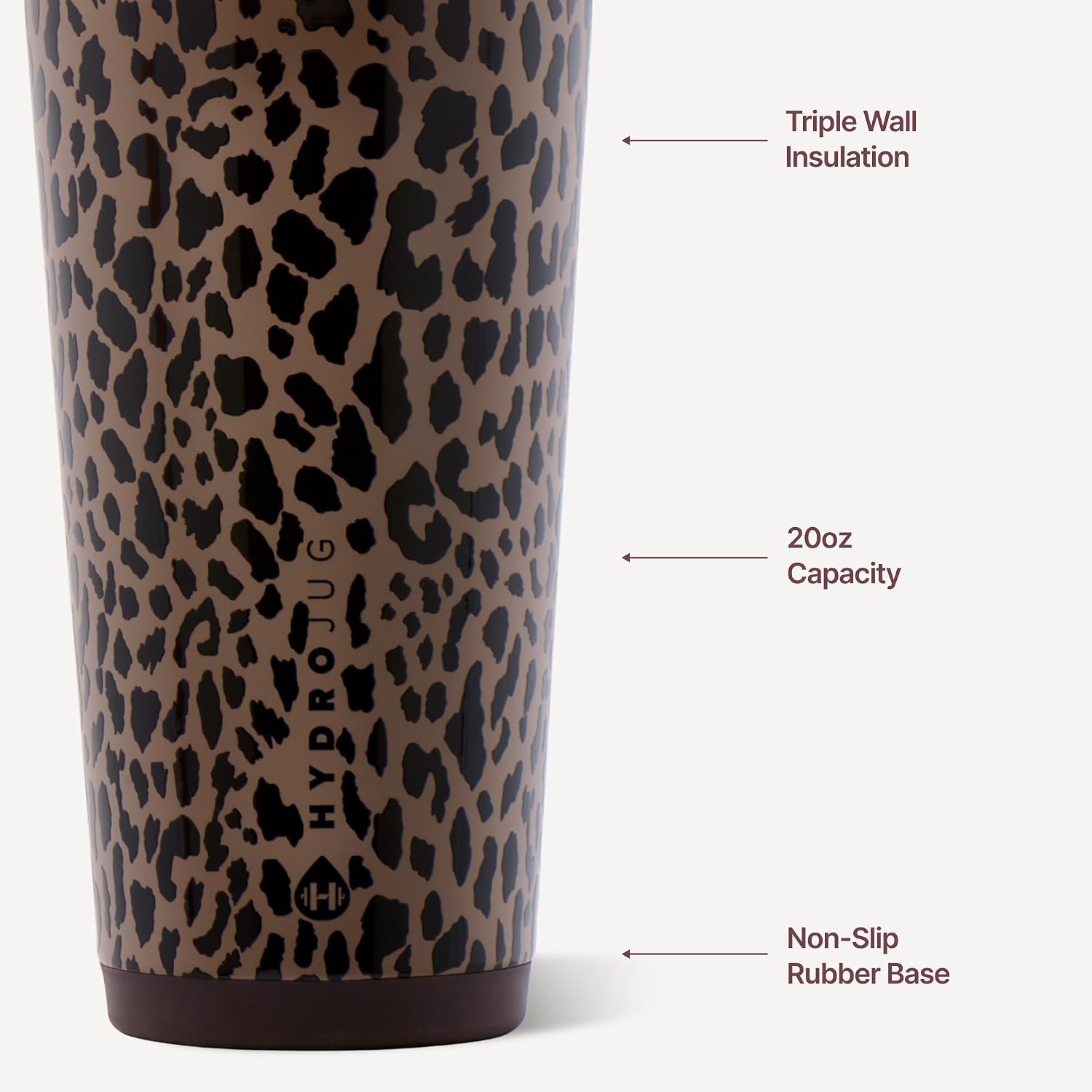 HydroJug Everyday Tumbler 20 oz, Ceramic-Lined Straw Cup, Brown Leopard