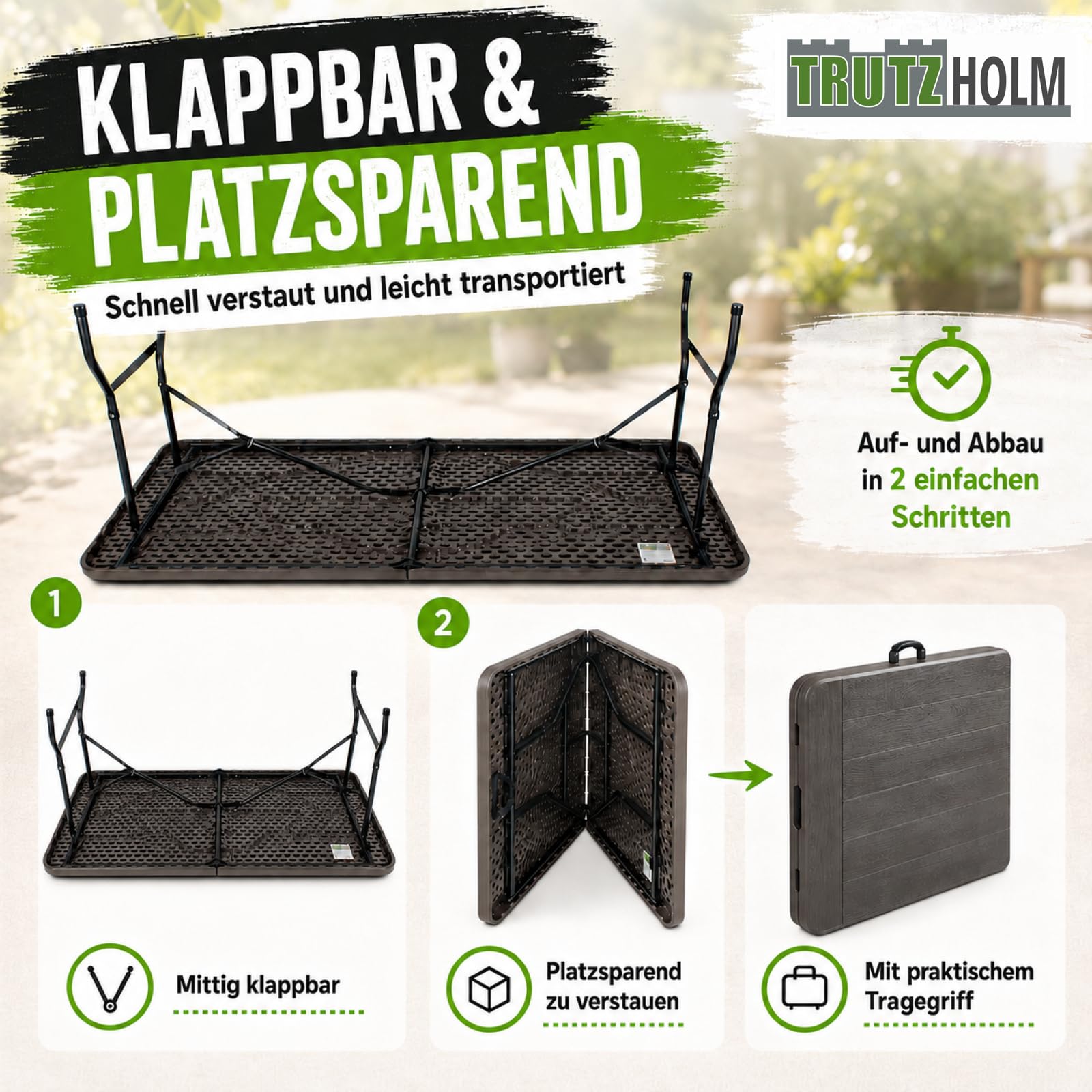 TRUTZHOLM Gartentisch Verkaufstisch Esstisch Bierzelttisch Klapptisch 180 x 75 x72 cm klappbar Campingtisch Partytisch 8 Personen mit Tragegriff Weiß (grau)