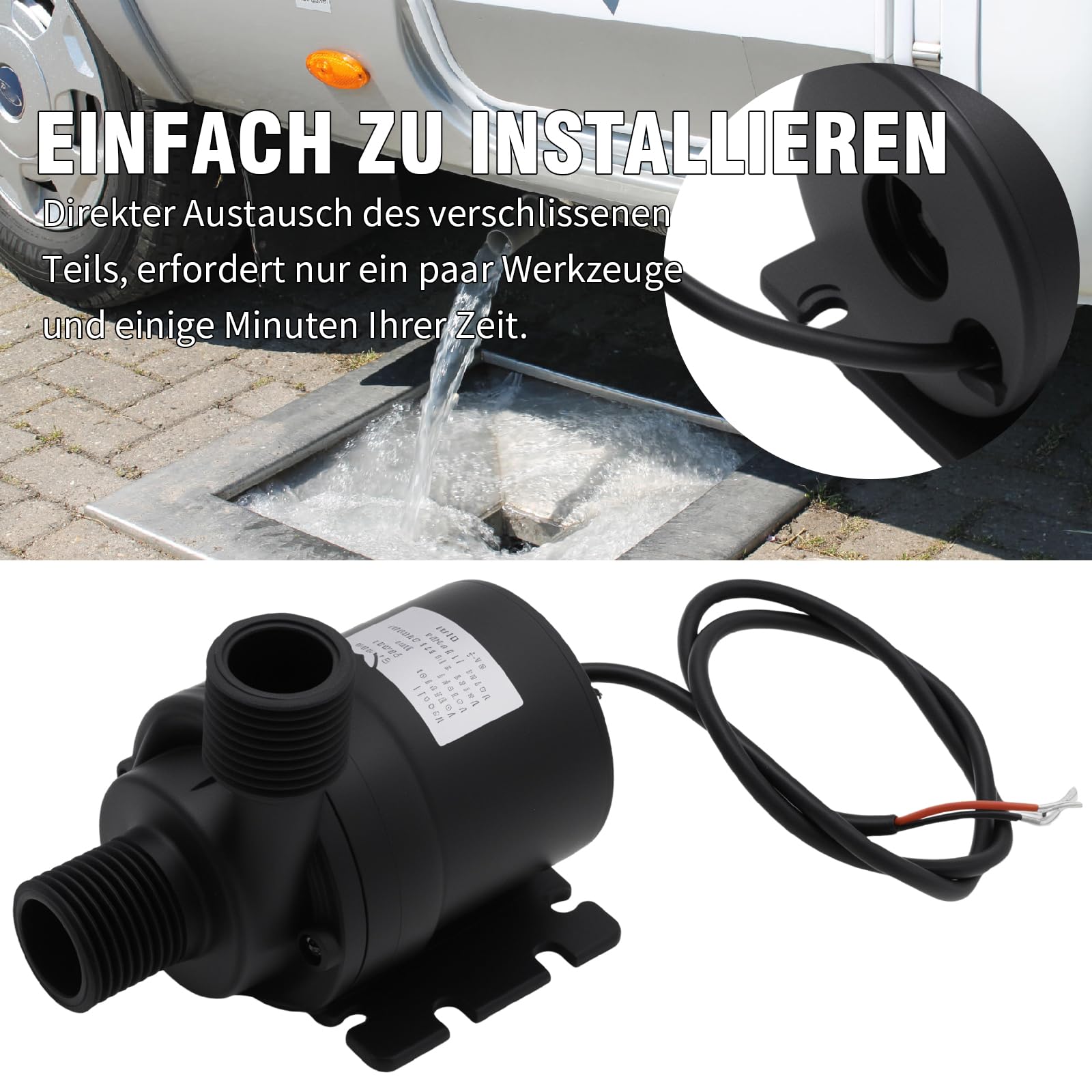Pompa dell'acqua da 12 V, pompa centrifuga senza spazzole, 1000 l/h, 8 m, in plastica ABS con IP68, per acquario, impianto solare e circuito dell'acqua