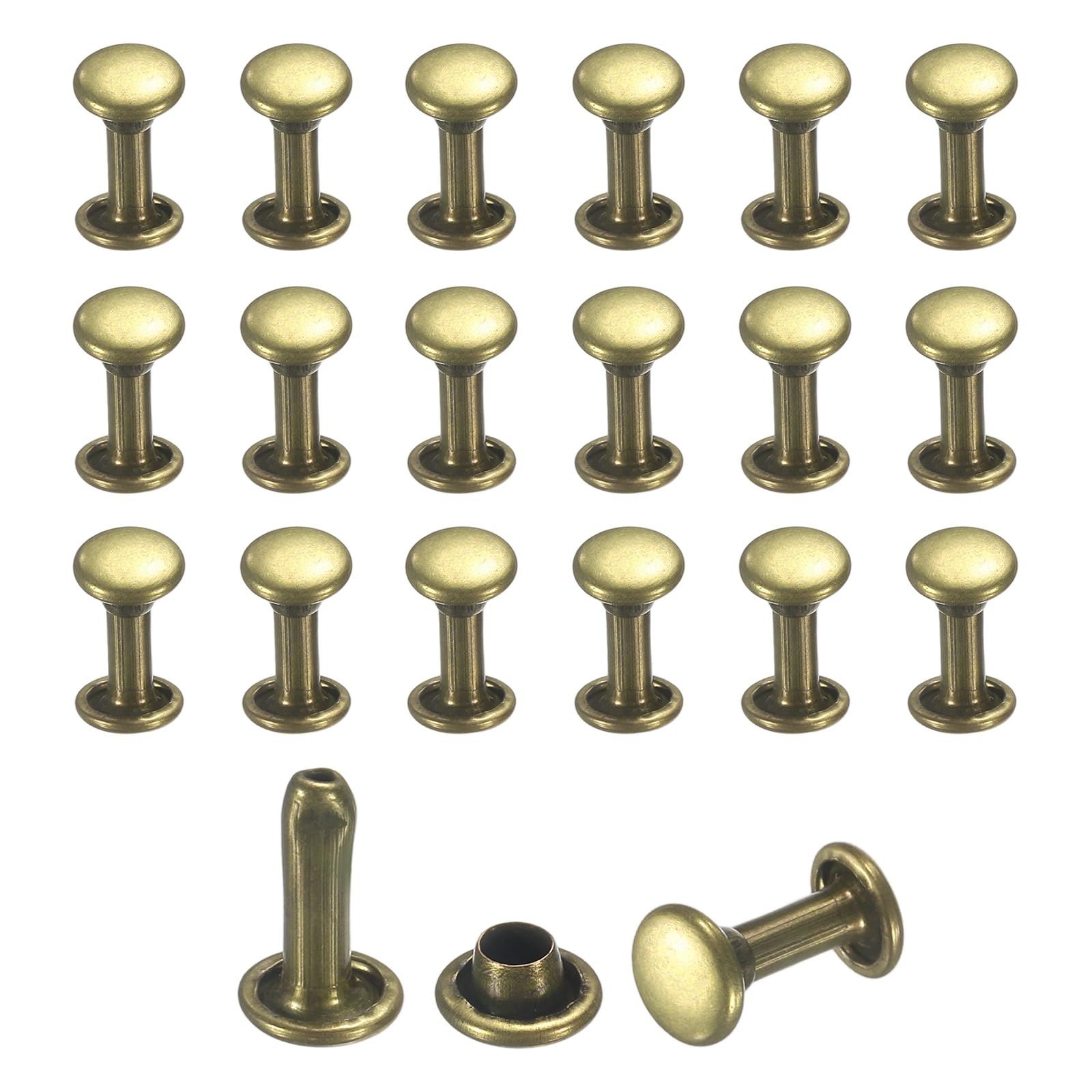 sourcing map 50 Sets Leather Rivets, 6mm Double Cap Rivets, 10mm Height Tubular Metal Studs for Leather Craft Repair and Decoration DIY Clothes, Shoes, Bags, Belts, Bronze โ image 1