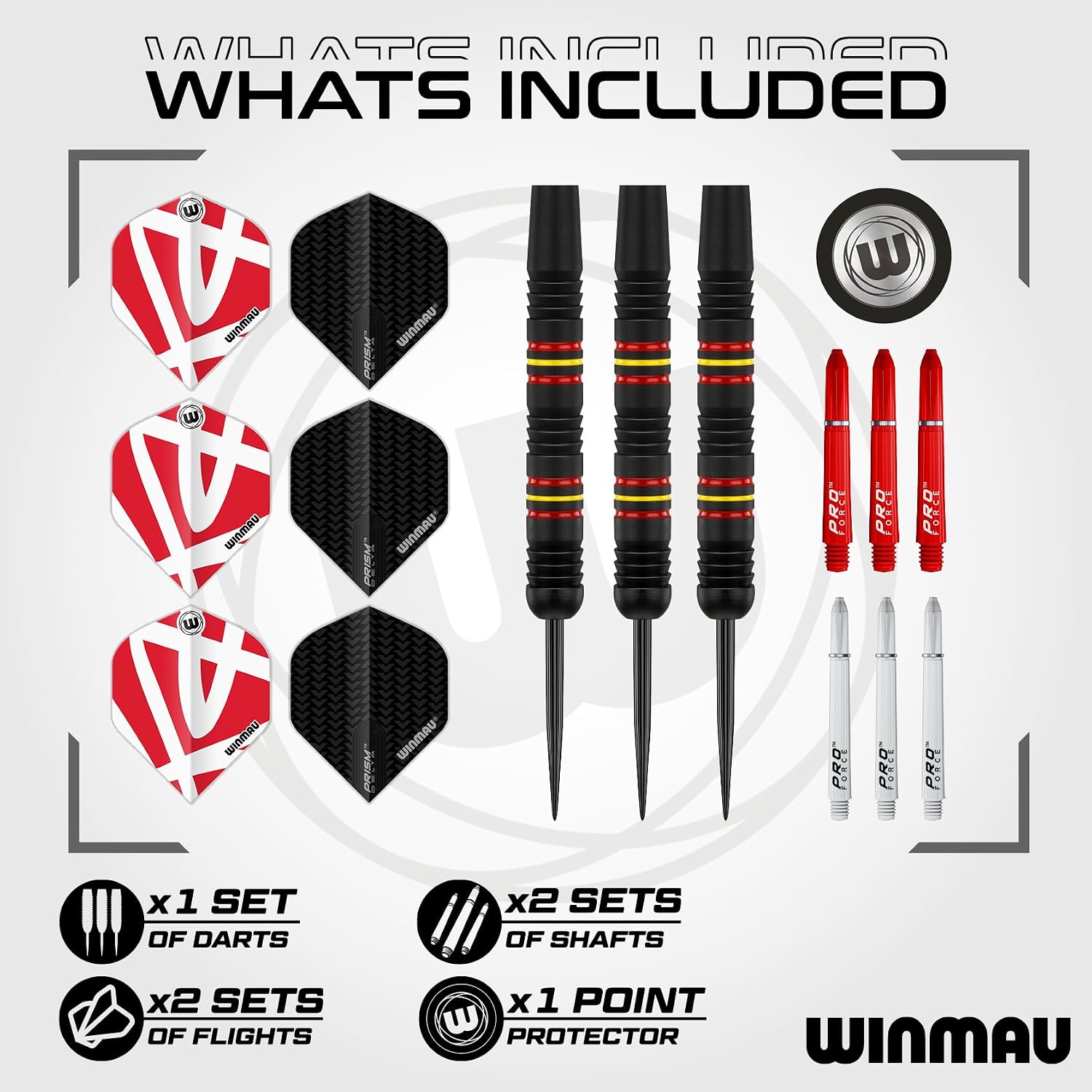 WINMAU Outrage 20-23 gram Brass Darts Set with Prism Flights and Shafts (Stems)