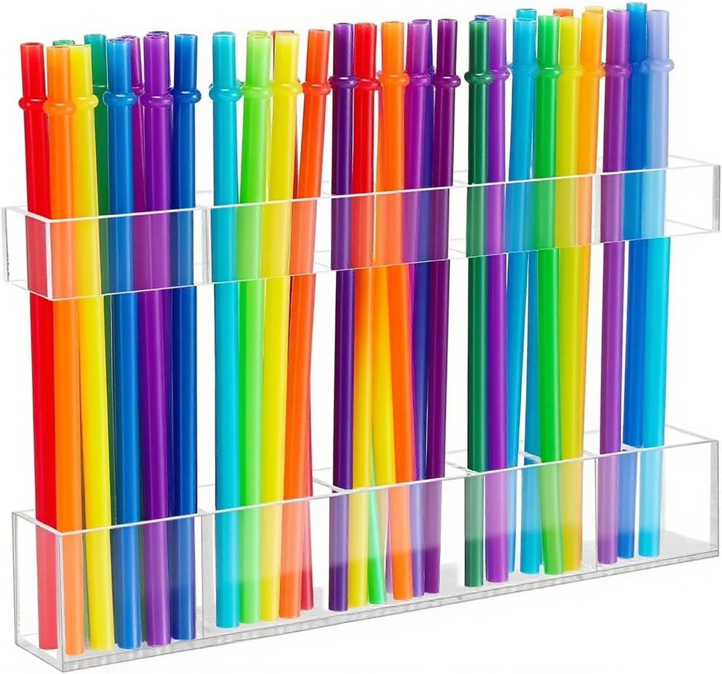 9.5” Large Acrylic Straw Holder for Cabinet Door, Reusable Tumbler Straw Organizer Storage, Small Kitchen Accessories Container, Ultra Sticky Cupboard Door Mounted